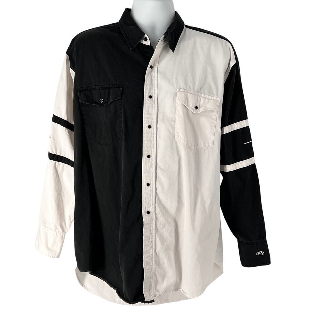 90s Vintage Western Shirt Black and White 1990s Cumberland Outfitters XXL